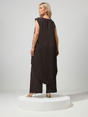 Yours Curve Brown London Pleated Top & Trousers Set - Image 3 of 6