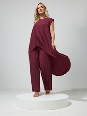 Yours Curve Purple London Pleated Top & Trousers Set - Image 1 of 6