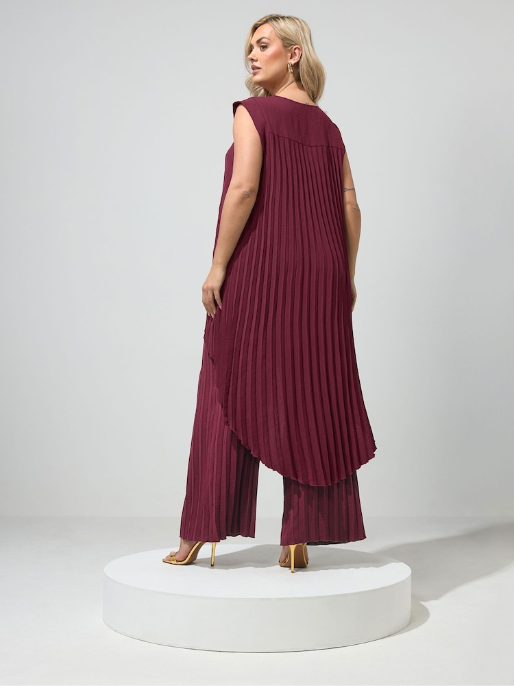 Yours Curve Purple London Pleated Top & Trousers Set - Image 2 of 6 Yours Curve Purple London Pleated Top & Trousers Set - Image 2 of 6