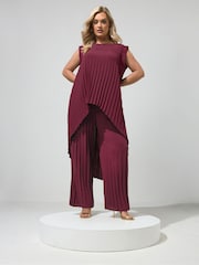 Yours Curve Purple London Pleated Top & Trousers Set - Image 3 of 6
