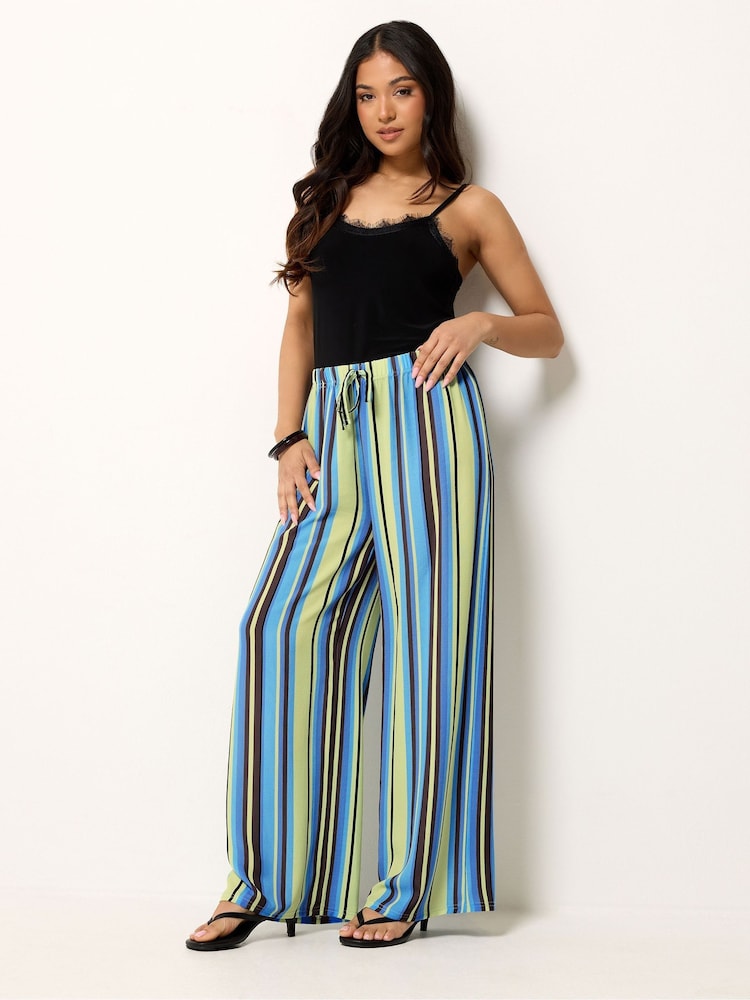 PixieGirl Petite Blue Stripe Wide Leg Trousers - Image 1 of 5 PixieGirl Petite Blue Stripe Wide Leg Trousers - Image 1 of 5