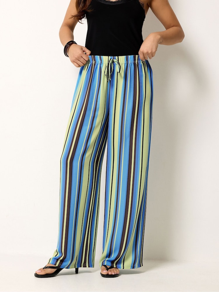 PixieGirl Petite Blue Stripe Wide Leg Trousers - Image 2 of 5 PixieGirl Petite Blue Stripe Wide Leg Trousers - Image 2 of 5