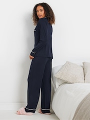 M&Co Blue Piped Long Sleeve Jersey Pyjamas Set - Image 3 of 4