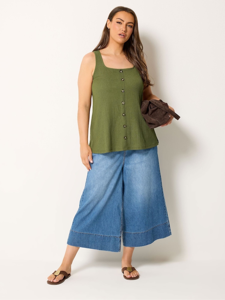 Yours Curve Green Textured Button Vest - Image 2 of 6 Yours Curve Green Textured Button Vest - Image 2 of 6