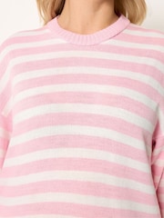Yours Curve Pink Stripe Short Sleeve Knitted Crew Neck Jumper - Image 4 of 4