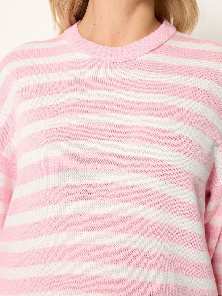Yours Curve Pink Stripe Short Sleeve Knitted Crew Neck Jumper - Image 4 of 4