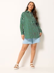 Yours Curve Green Stripe Shirt - Image 2 of 6