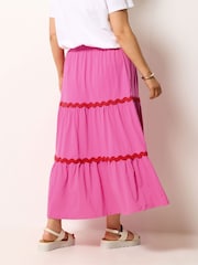 Yours Curve Red Ric Rac Jersey Skirt - Image 3 of 5