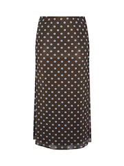 Yours Curve Chocolate Brown Polka Dot London Mesh Skirt - Image 6 of 6