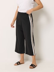 M&Co Black Petite Cropped Side Stripe Trousers - Image 1 of 6
