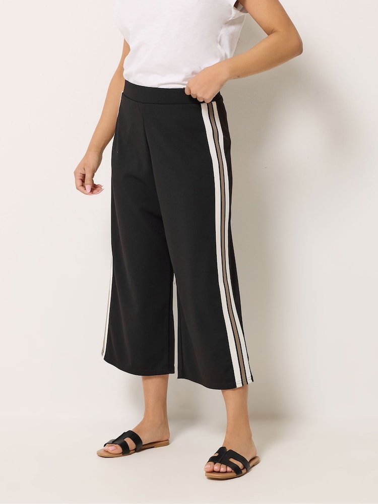 M&Co Black Petite Cropped Side Stripe Trousers - Image 1 of 6 M&Co Black Petite Cropped Side Stripe Trousers - Image 1 of 6