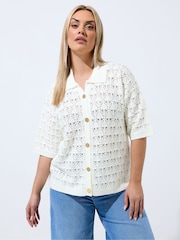 Yours Curve Cream Limited Crochet Shirt - Image 1 of 5