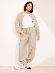 PixieGirl Petite Natural Linen Cargo Cuffed Joggers - Image 1 of 5