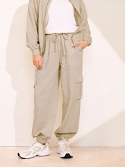 PixieGirl Petite Natural Linen Cargo Cuffed Joggers - Image 2 of 5