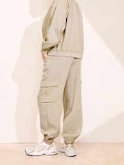 PixieGirl Petite Natural Linen Cargo Cuffed Joggers - Image 3 of 5
