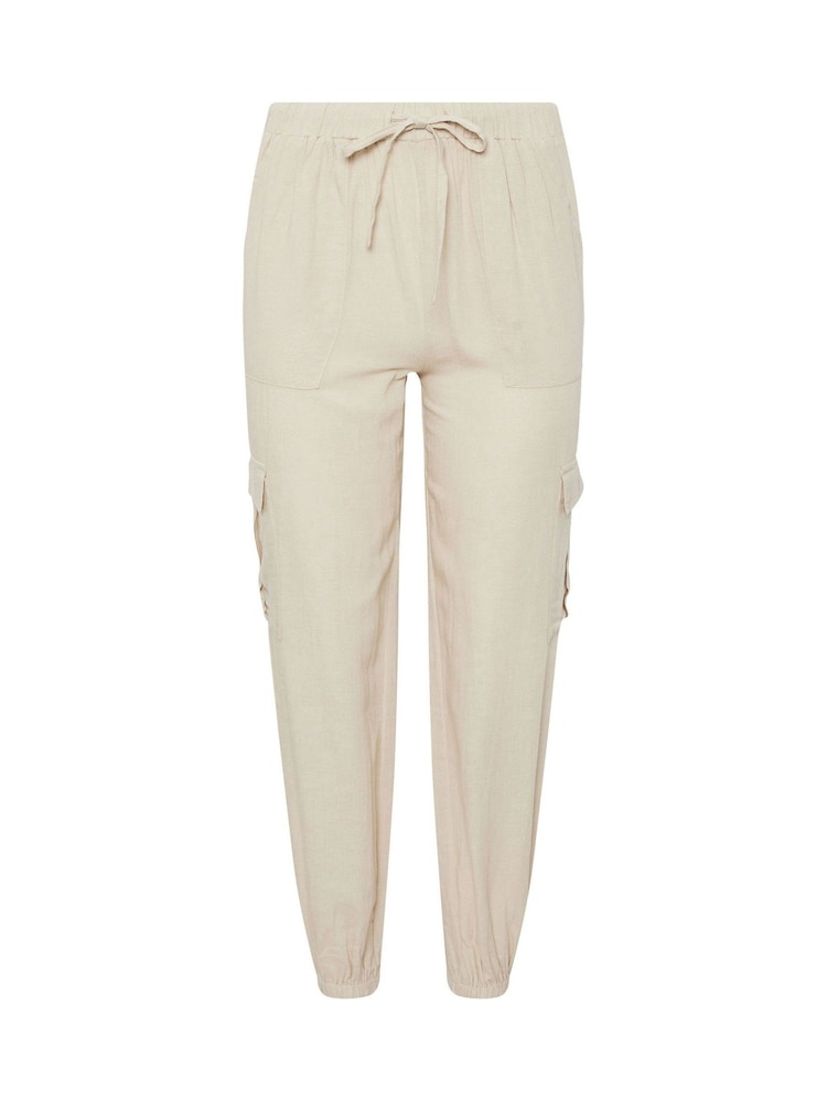 PixieGirl Petite Natural Linen Cargo Cuffed Joggers - Image 5 of 5