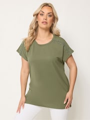 Yours Curve Green Ric Rac Insert T-Shirt - Image 1 of 5