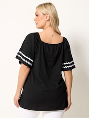 Yours Curve Black Ric Rac Square Neck T-Shirt - Image 2 of 4