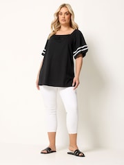 Yours Curve Black Ric Rac Square Neck T-Shirt - Image 3 of 4