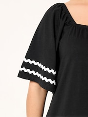 Yours Curve Black Ric Rac Square Neck T-Shirt - Image 4 of 4