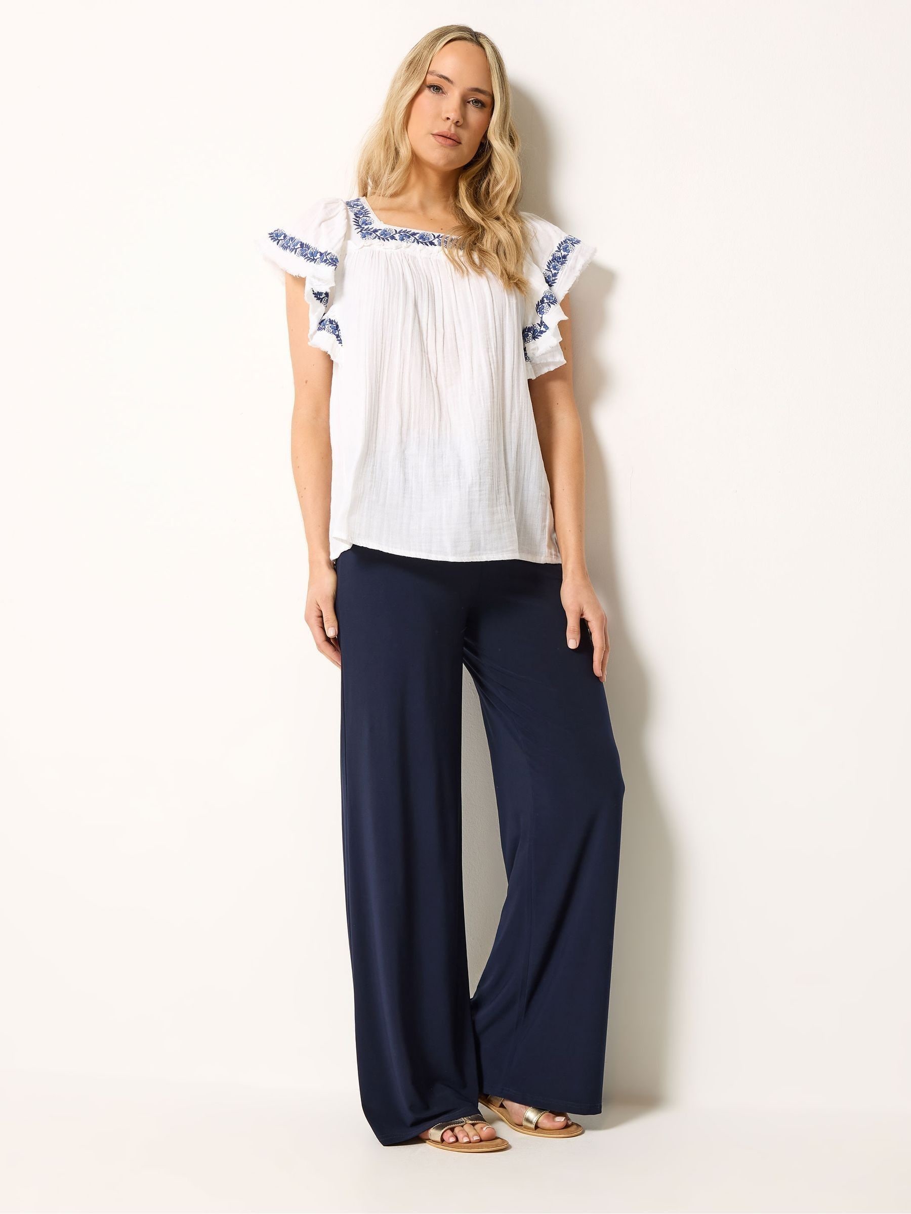 Lts Women's Blue Tall Navy Palazzo Wide Leg Trousers Size Extra Long 24 - Image 2