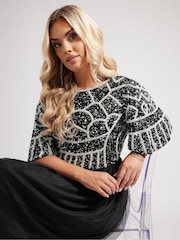 Yours Curve Black Luxe Abstract Sequin Embellished Maxi Dress - Image 1 of 6