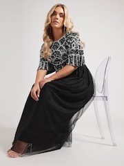 Yours Curve Black Luxe Abstract Sequin Embellished Maxi Dress - Image 2 of 6