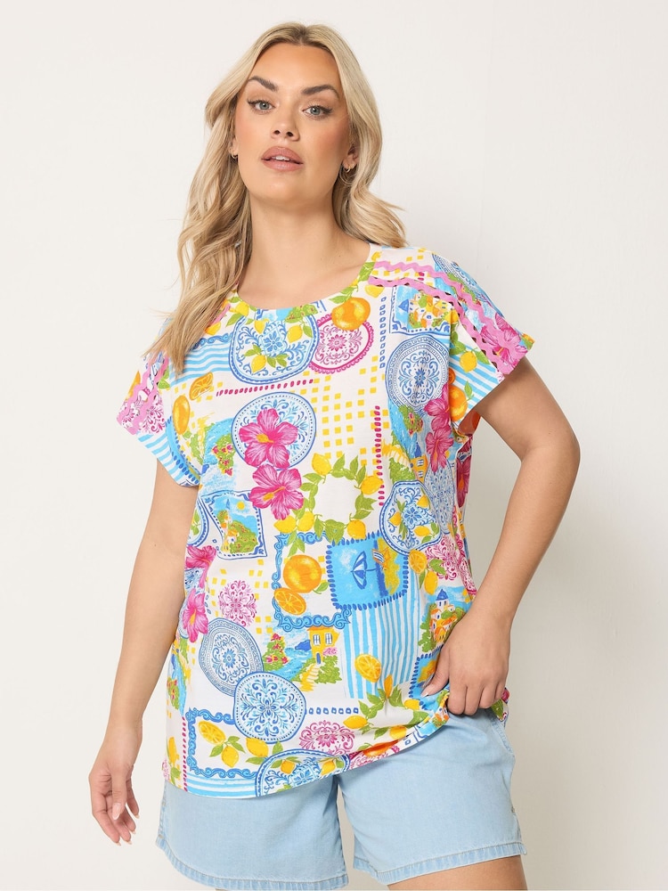 Yours Curve White Ric Rac Insert T-Shirt - Image 1 of 5