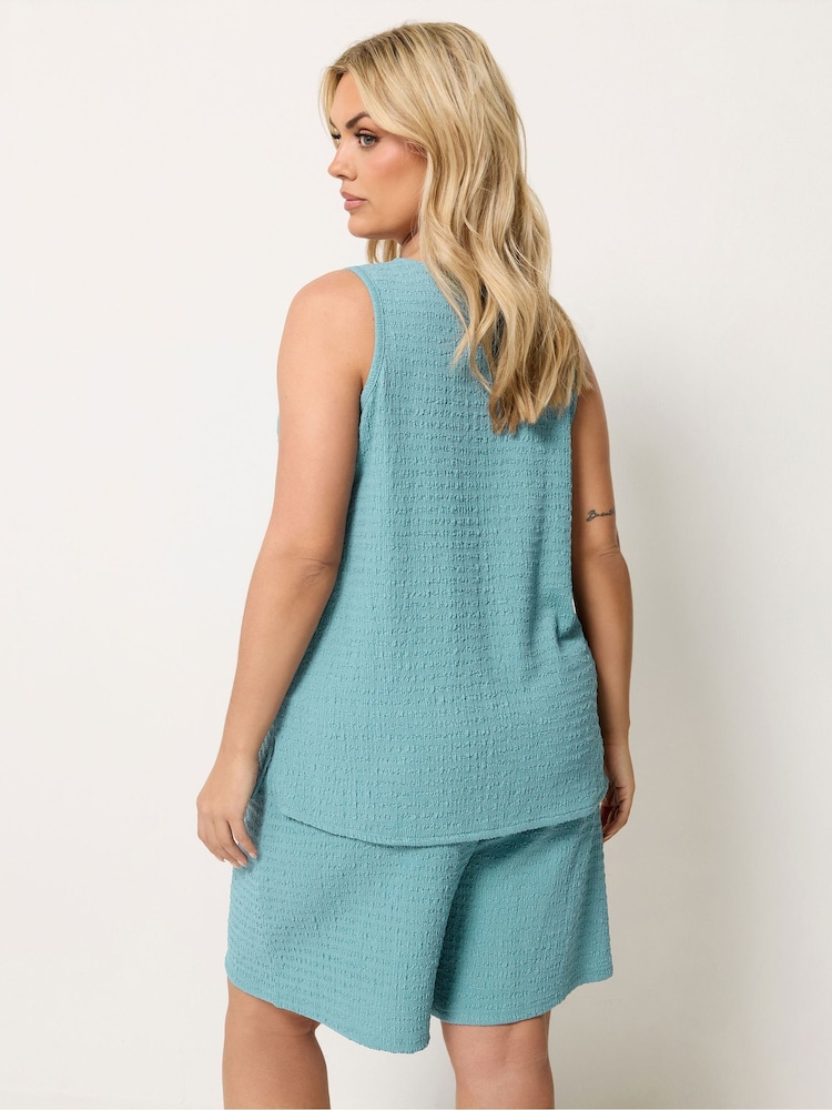 Yours Curve Blue Textured Waistcoat - Image 2 of 5