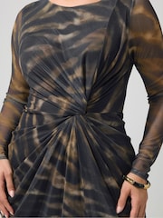 Yours Curve Brown London Mesh Side Knot Midi Dress - Image 4 of 5
