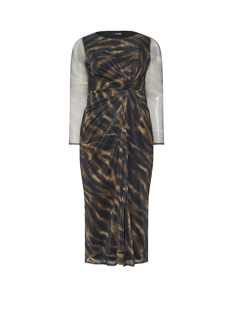 Yours Curve Brown London Mesh Side Knot Midi Dress - Image 5 of 5 Yours Curve Brown London Mesh Side Knot Midi Dress - Image 5 of 5