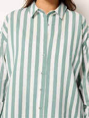 Yours Curve Green Long Sleeve Linen Blend Stripe Shirt - Image 5 of 6