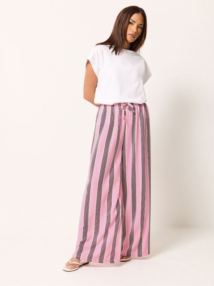 PixieGirl Petite Pink Stripe Wide Leg Trousers - Image 1 of 5