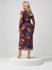 Yours Curve Purple London Mesh Side Knot Midi Dress - Image 3 of 5