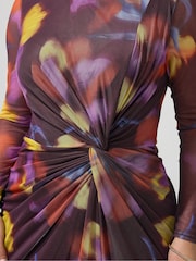 Yours Curve Purple London Mesh Side Knot Midi Dress - Image 4 of 5