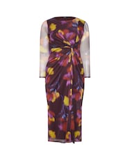 Yours Curve Purple London Mesh Side Knot Midi Dress - Image 5 of 5
