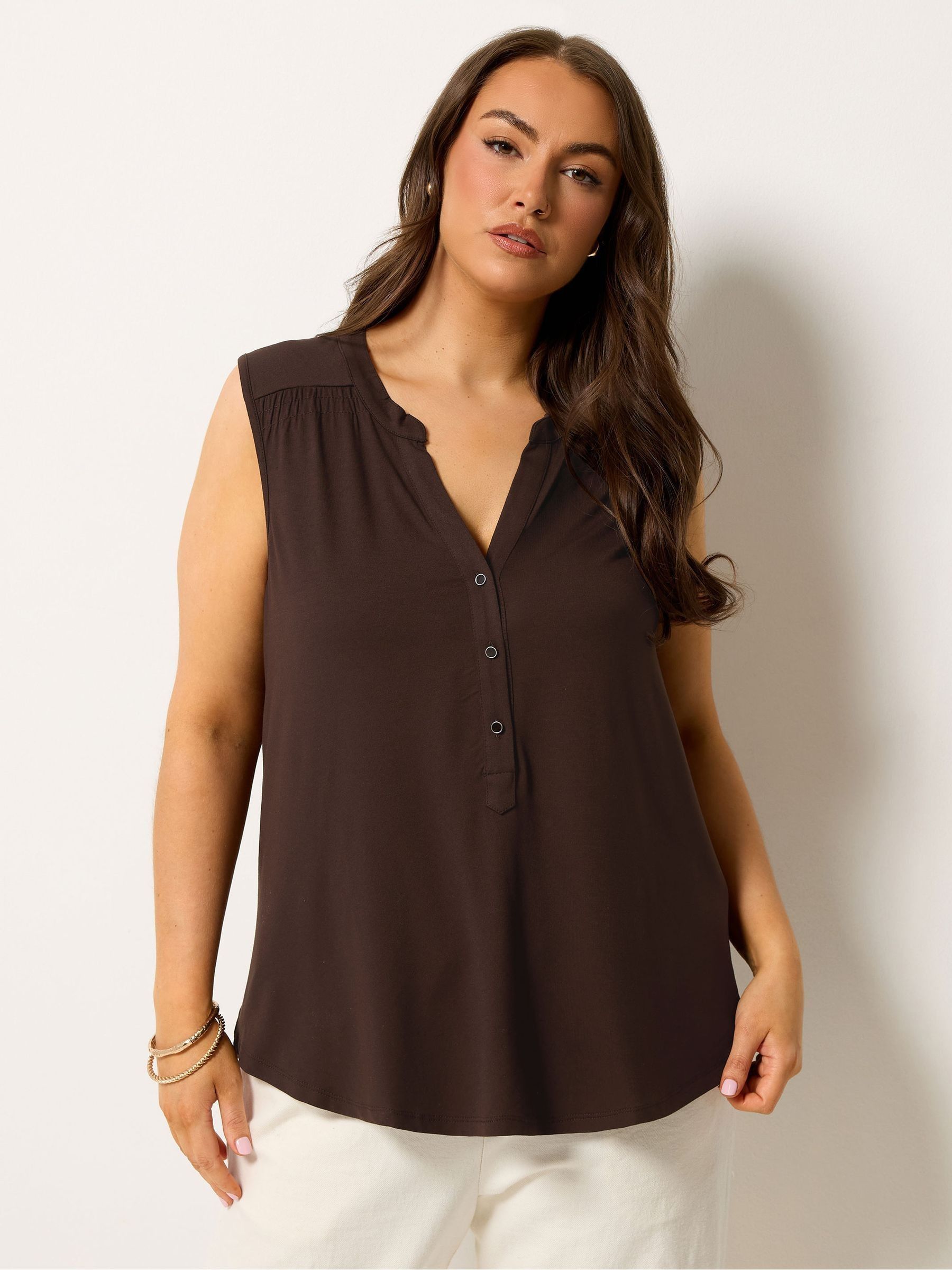 Yours Curve Women's Brown Notch Neck Top - Image 1