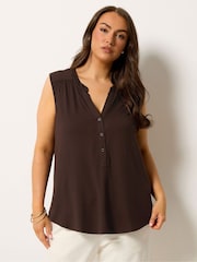 Yours Curve Brown Notch Neck Vest Top - Image 1 of 5