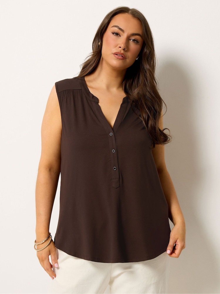 Yours Curve Brown Notch Neck Vest Top - Image 1 of 5 Yours Curve Brown Notch Neck Vest Top - Image 1 of 5