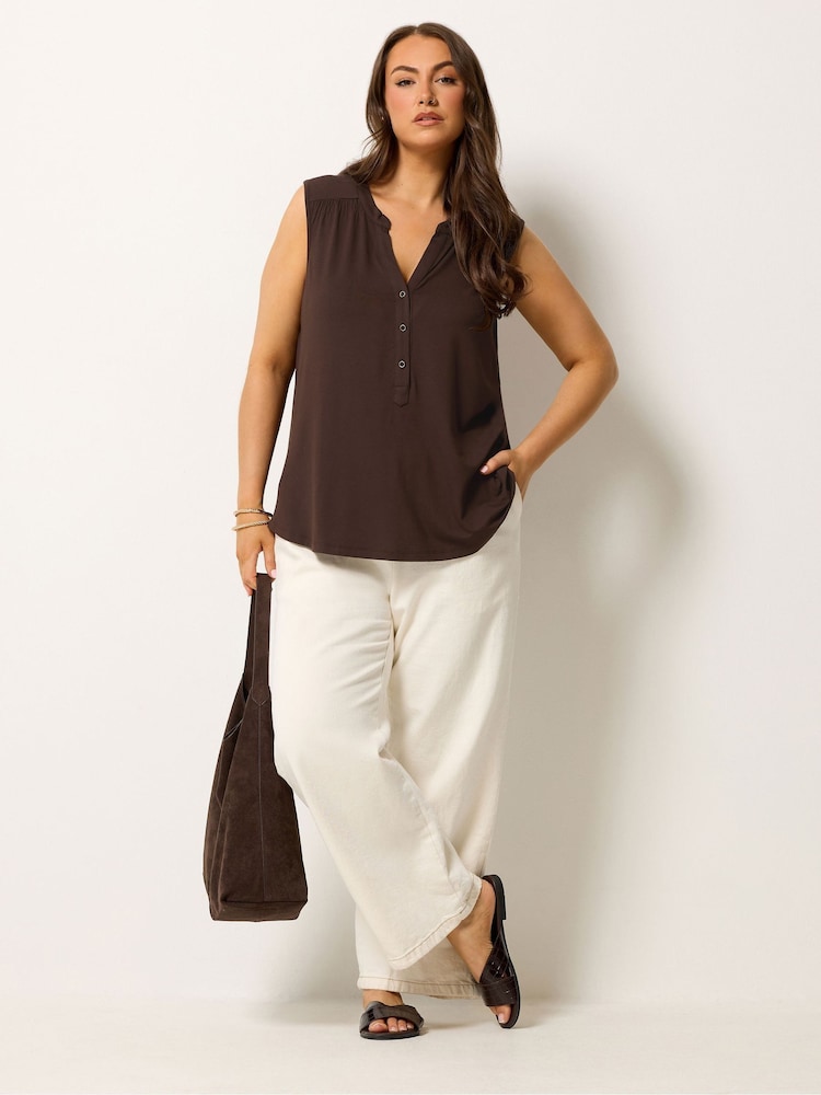 Yours Curve Brown Notch Neck Vest Top - Image 2 of 5 Yours Curve Brown Notch Neck Vest Top - Image 2 of 5