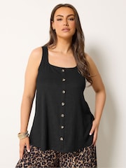 Yours Curve Black Textured Button Vest - Image 1 of 5