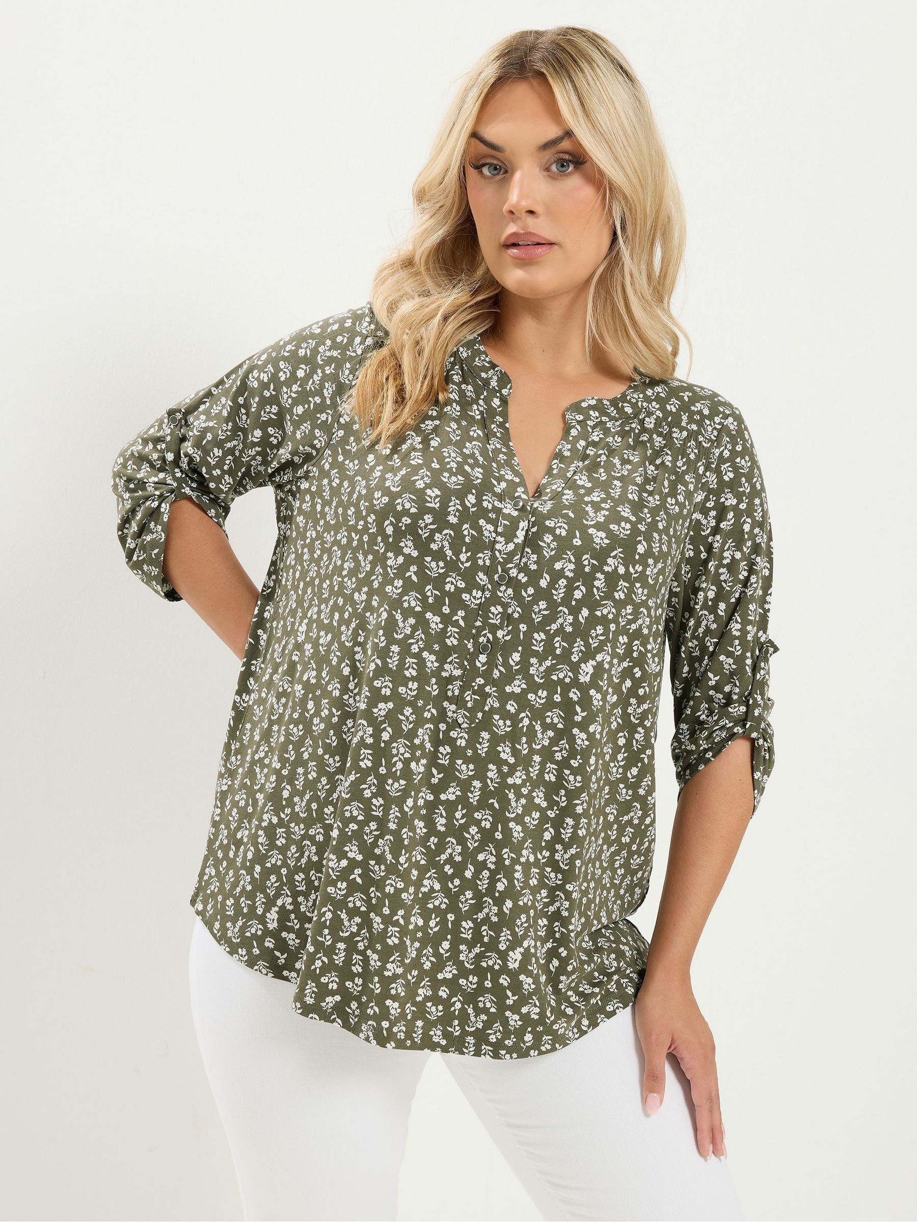 Yours Curve Women's Green Notch Neck Top