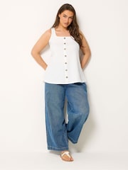 Yours Curve White Textured Button Vest - Image 3 of 5