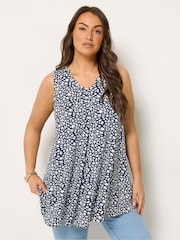 Yours Curve Blue Pleated Front Vest Top - Image 1 of 5