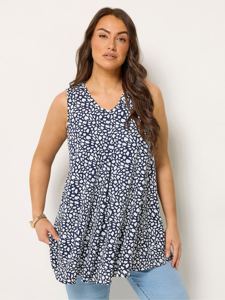 Yours Curve Blue Pleated Front Vest Top - Image 1 of 5