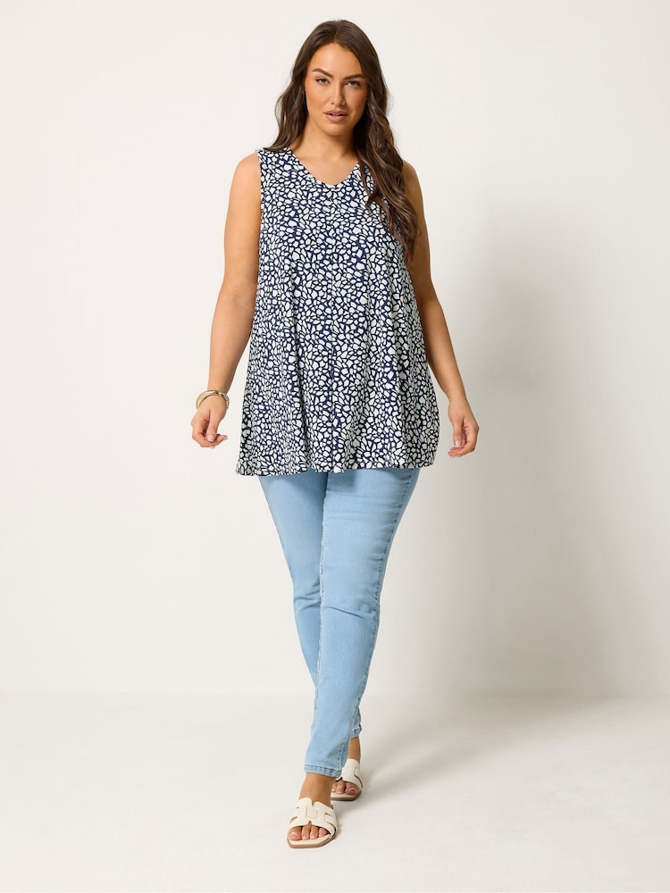 Yours Curve Blue Pleated Front Vest Top - Image 2 of 5