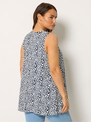 Yours Curve Blue Pleated Front Vest Top - Image 3 of 5