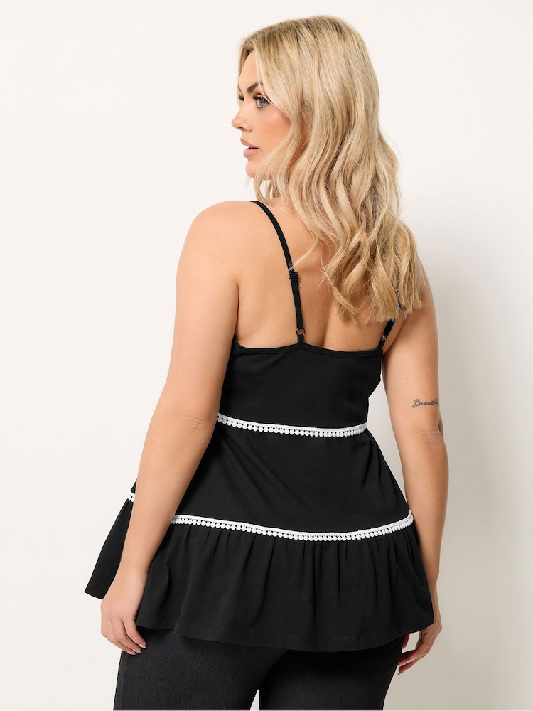 Yours Curve Black Pompom Strappy Tiered Vest - Image 2 of 4