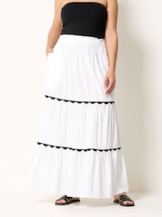 Yours Curve White Scallop Trim Maxi Skirt - Image 1 of 5
