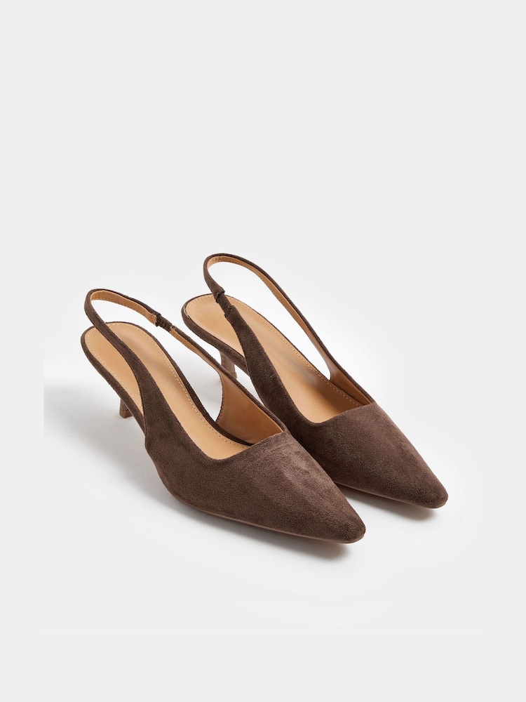Long Tall Sally Brown Slingback Kitten Heels - Image 1 of 4
